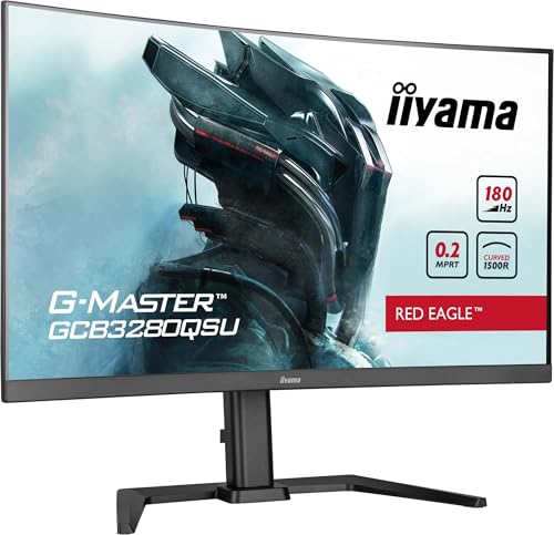 iiyama G-Master Red Eagle GCB3280QSU-B2 Curved 1500R 80cm 31,5“ VA LED Gaming Monitor WQHD HDMI DP USB3.2 0.2ms 180Hz HDR Adaptive Sync Höhenverstellung schwarz von iiyama