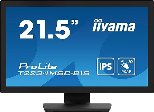 iiyama Prolite T2234MSC-B1S 54,6cm 21,5" IPS LED-Monitor Full-HD 10 Punkt Multitouch kapazitiv VGA HDMI DP 7H IP65 Touch-durch-Glas Anti-Fingerprint schwarz von iiyama