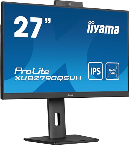 iiyama Prolite XUB2790QSUH-B1 68,5cm 27" IPS LED-Monitor WQHD 100Hz HDMI DP USB3.2 USB-C 65W KVM-Switch Slim-Line Höhenverstellung Pivot Windows Hello Webcam schwarz von iiyama