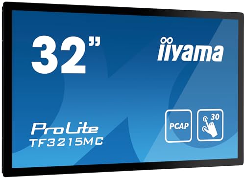 iiyama Prolite TF3215MC-B2 80cm 31,5" VA LED-Monitor Full-HD Open Frame 30 Punkt Multitouch kapazitiv VGA HDMI DisplayPort 24/7 IP65 IK-7 7H Touch-durch-Glas schwarz von iiyama