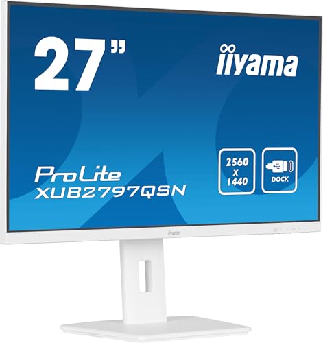 iiyama Prolite XUB2797QSN-W2 68,5cm 27" IPS LED-Monitor WQHD 100Hz HDMI DP-in/Out DaisyChain USB3.2 USB-C Dock 65W LAN Slim-Line Höhenverstellung Pivot AdaptiveSync weiß von iiyama