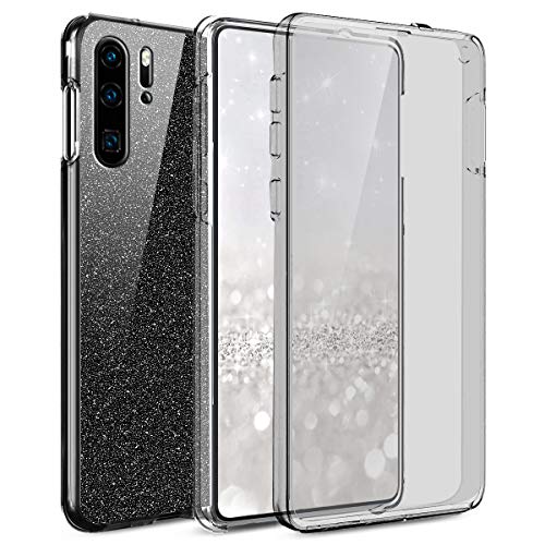 Kompatibel mit Huawei P30 Pro Hülle,Full-Body 360 Grad Bling Glänzend Glitzer Klar Durchsichtige TPU Silikon Hülle Handyhülle Tasche Case Front Cover Schutzhülle für Huawei P30 Pro,Schwarz von ikasus