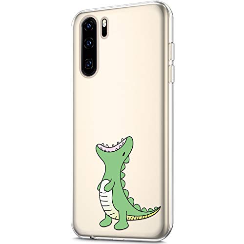 Kompatibel mit Schutzhülle Huawei P30 Pro Hülle mit Kunst gemaltes Design Muster Transparent TPU Silikon Handyhülle Durchsichtige Schutzhülle Case Crystal Clear Case Tasche,Grün Dinosaurier von ikasus