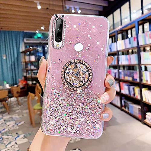 Silikon Hülle für Huawei P Smart Z Hülle,Bling Diamant Ring Ständer Glänzend Glitzer Pailletten Durchsichtig Klar TPU Silikon Handyhülle Case Tasche Schutzhülle für Huawei P Smart Z/Y9 Prime 2019,Rosa von ikasus