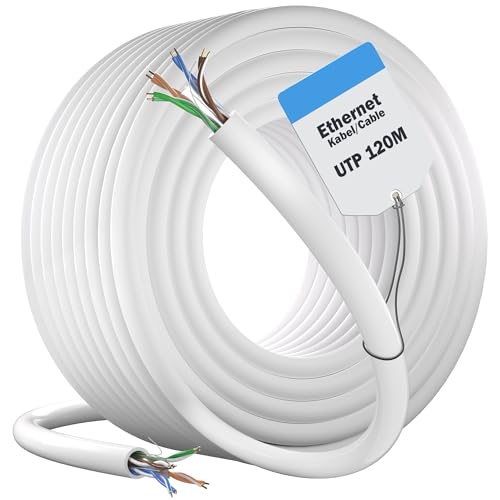 ikbc LAN Kabel 120 Meter Outdoor Indoor, Bulk Netzwerkkabel 120m Cat 6 Gigabit Ethernet Kabel Hochgeschwindigkeits 23AWG Lang RJ45 Wlan Kabel UTP 250MHZ Patchkabel Wasserdicht Verlegekabel Weiß von ikbc