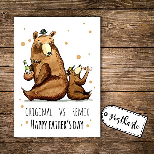 ilka parey wandtattoo-welt® A6 Postkarte Print Vatertag Bären mit Spruch Original vs Remix Happy Father's Day und Punkten pk108 von ilka parey wandtattoo-welt