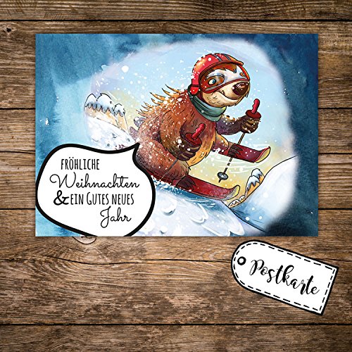 ilka parey wandtattoo-welt A6 Weihnachtskarte Postkarte Weihnachten Print mit Faultier und Spruch Allerfröhlichste Weihnachten pk118 von ilka parey wandtattoo-welt