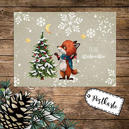 ilka parey wandtattoo-welt A6 Weihnachtskarte Weihnachtsgrüße Postkarte Print Fuchs mit Tannenbaum Grußkarte Frohe Weihnachten Geschenk pk262 - ausgewählte Größe: *5 Stück (desselben Motives)* von ilka parey wandtattoo-welt