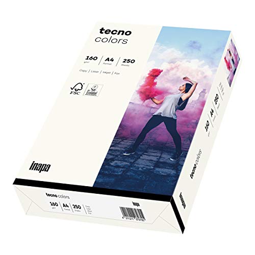 inapa farbiges Druckerpapier, buntes Papier tecno Colors: 160 g/m², A4, 250 Blatt, naturweiß von inapa