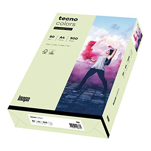 inapa farbiges Druckerpapier, buntes Papier tecno Colors: 80 g/m², A4, 500 Blatt, hellgrün von inapa