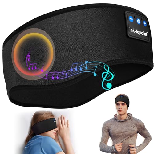 Schlafkopfhörer Bluetooth,Schlaf Kopfhörer Stirnband Bluetooth 5.4 Kopfhörer Geschenk für Männer/Frauen mit Ultradünnen HD Stereo Lautsprecher für Sport,Schlafen,Reisen,Meditation,Entspannen von ink-topoint