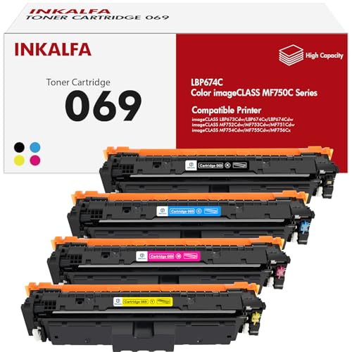 069 069H MF752cdw Toner Kompatibel für Canon 069 069H i-Sensys MF752Cdw Toner LBP673Cdw MF753Cdw LBP674Cx LBP674Cdw MF751Cdw MF754Cdw MF755Cdw MF756Cx CRG-069 Schwarz Cyan Magenta Gelb, 4er-Pack von inkalfa