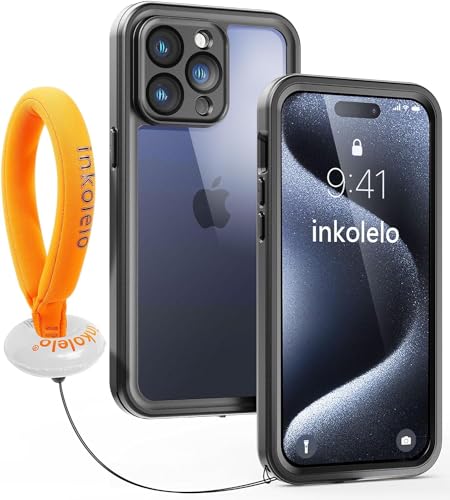 inkolelo für iPhone 15 Pro Max wasserdichte Hülle, 360 Grad Schutzhülle Unterwasser Handyhülle mit Schwimmender Schlüsselband, IP68 Wasserdicht Staubdicht Stoßfest Handytasche 6,7" (Schwarz/Orange) von inkolelo