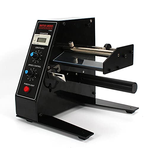 Etikettiergerät 220V 50Hz Automatische Etikettiermaschine Schwarz Etikettierer Label Dispenser with Kabelleitung, Runde Dosen Flaschen Automatische Etikettierer Zählung für Selbstklebende Etiketten von innytund