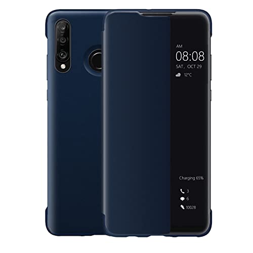 Huawei P30 Lite Hülle, Luxus PU Leder Handyhülle, Smart View Flip Cover Schutzhülle [Energiesparmodus Bieten][Umfassender Schutz](P30Lite, Blau) von iophi