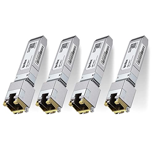 ipolex 1.25/2.5/5/10G SFP+ RJ45 Kupfer-Transceiver, 10GBase-T Mini GBIC-Modul Kompatibel mit Cisco SFP-10G-T-S, Ubiquiti UniFi UF-RJ45-10G, Mikrotik S + RJ10, Netgear usw. bis zu 30 Meter. 4-Pack. von ipolex