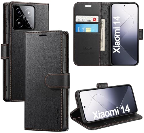 ivencase LederHülle für Xiaomi 14 Hülle, Premium PU Schutzhülle Flip mit Tasche Brieftasche Magnetverschluss handyhülle für Xiaomi MI 14 - Schwarz von ivencase
