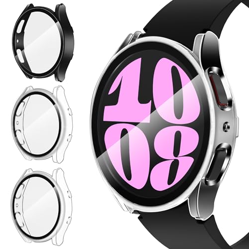 ivoler 3 Stück Hard PC Hülle mit Glas Displayschutz für Samsung Galaxy Watch 6 44mm, Vollständige Abdeckung Schutzhülle Ultradünne Kratzfest Schutz Case, 2 Transparent + 1 Schwarz ivoler 3 Stück Hard PC Hülle mit Glas Displayschutz für Samsung Galaxy Watch 6 44mm, Vollständige Abdeckung Schutzhülle Ultradünne Kratzfest Schutz Case, 2 Transparent + 1 Schwarz von ivoler