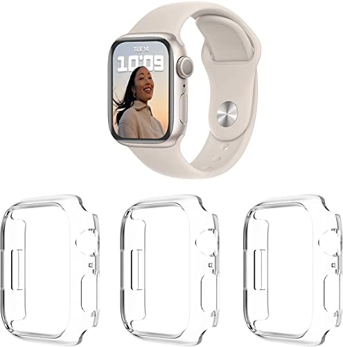 ivoler 3 Stücke Klar Silikon Hülle für Apple Watch 45mm / 44mm Series 9 8 7 6 5 4 SE 2 SE, Dünne Weiche Transparent Stoßfest Bumper Schutzhülle Flexible TPU Durchsichtige Kratzfest Case Cover von ivoler