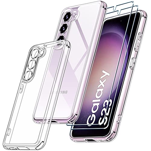 ivoler 3-in-1 Case for Samsung Galaxy S23 5G, 1 Mobile Phone Case with 2 Tempered Glass Screen Protectors, Never Yellowing, Military Protection, Camera Protection, Thin Transparent, Shockproof, von ivoler