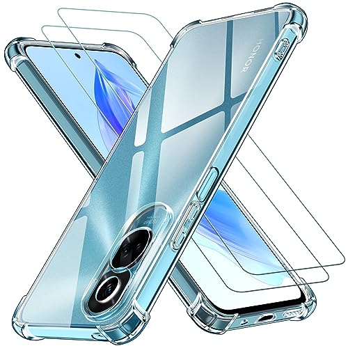 ivoler 3 in 1 Klar Hülle für Honor 90 Lite 5G, 1 Handyhülle mit 2 Stück Panzer Schutz Glas, Transparent Stoßfest Schutzhülle Dünne Weiche TPU Silikon Durchsichtige Kratzfest Case von ivoler