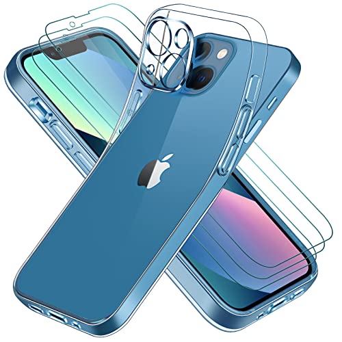 ivoler Hülle Kompatibel für iPhone 13 Mini 5.4 Zoll, Handyhülle mit 3 Stück Panzer Schutz Glas, Dünne Weiche TPU Silikon Transparent Stoßfest Schutzhülle Durchsichtige Kratzfest Case von ivoler