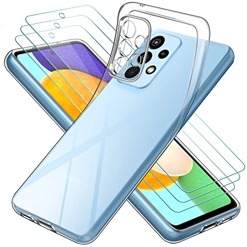 ivoler Hülle für Samsung Galaxy A53 5G, mit 3 Stück Panzer Schutz Glas, Dünne Weiche TPU Silikon Transparent Stoßfest Schutzhülle Durchsichtige Handyhülle Kratzfest Case von ivoler