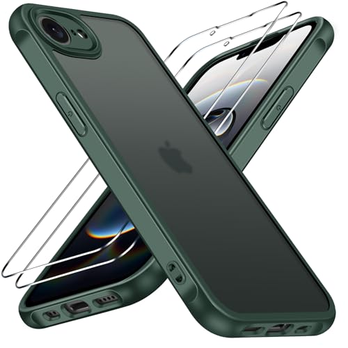 ivoler Hülle für iPhone 16e 6.1 Zoll mit 2 Stück Panzer Schutz Glas, [Militärstandard] Stoßfest [Kameraschutz] Handyhülle, Matt Durchscheinende Rückseite Anti-Fingerabdruck Schutzhülle Case, Grün von ivoler