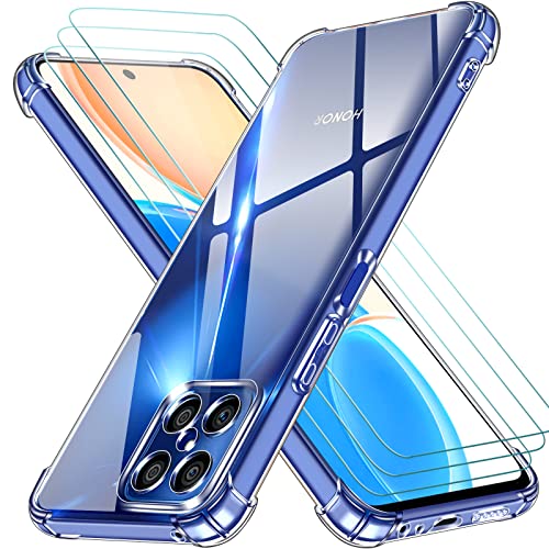 ivoler Klar Hülle für Honor X8 4G (Nicht für Honor X8 5G) mit 3 Stück Panzer Schutz Glas, Dünne Weiche TPU Silikon Transparent Stoßfest Schutzhülle Durchsichtige Kratzfest Handyhülle Case von ivoler