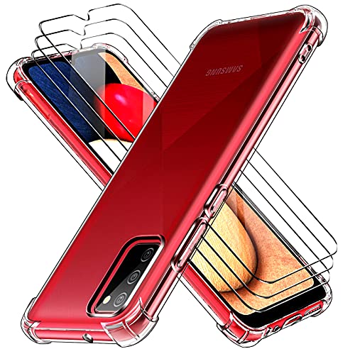 ivoler Klar Hülle für Samsung Galaxy A02S mit 3 Stück Panzer Schutz Glas, Dünne Weiche TPU Silikon Transparent Stoßfest Schutzhülle Durchsichtige Kratzfest Handyhülle Case von ivoler