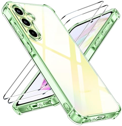 ivoler Nie Vergilbung Klar Hülle für Samsung Galaxy A35 5G mit Stoßfest Schutzecken, 1 Handyhülle mit 2 Stück Panzer Schutz Glas, Transparent Schutzhülle Dünn Durchsichtige Case (Gelb) von ivoler