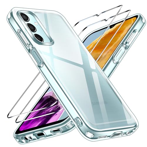 ivoler Nie Vergilbung Klar Hülle für Samsung Galaxy M15 5G, 1 Handyhülle mit 2 Stück Panzer Schutz Glas, [Militärischer Schutz] Stoßfest Transparent Schutzhülle Dünn Durchsichtige Case von ivoler