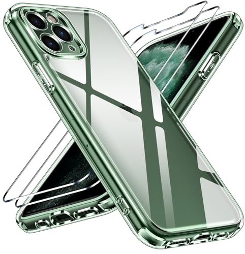 ivoler Nie Vergilbung Klar Hülle für iPhone 11 Pro Max 6.5 Zoll, 1 Handyhülle mit 2 Stück Panzer Schutz Glas, [Militärischer Schutz] Stoßfest Transparent Schutzhülle Dünn Durchsichtige Case von ivoler