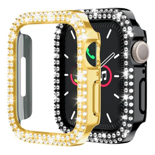 jaroco 2 Stück [keine Displayschutzfolie] Bling Bumper Schutzhülle für Apple Watch Serie 9 Serie 7 8 45 mm, Frauen Glitzer Diamant Strass Bumper Cover Schutz für iWatch S9/S8/S7 Zubehör 45 mm, von jaroco