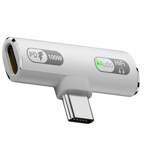 jdstty Tragbarer Adapter für Handy Tablet 2-in-1 Typ-C-Adapter mit 100 W USB C auf Kopfhörer und Typ-C-Ladeadapter von jdstty