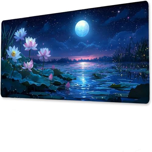 Mond Mauspad, Große Blume Schreibtisch Matte, Gaming Mousepad XXL 1000x500x4mm, Anime Gaming Tastatur Matte, rutschfeste Gummibasis, Wasserdicht deskmat, Geeignet für den Heim- Bürogebrauch. U-9 von jeihenhg