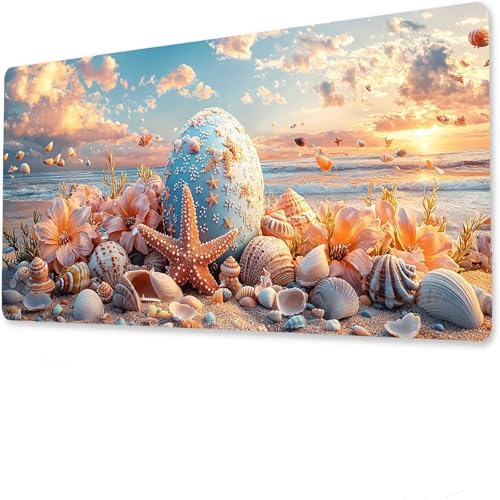 Seestern Mauspad, Große Strand Schreibtisch Matte, Gaming Mousepad XXL 1600x800x4mm, Anime Gaming Tastatur Matte, rutschfeste Gummibasis, Wasserdicht deskmat, Geeignet für den Heim- Bürogebrauch. L-3 von jeihenhg