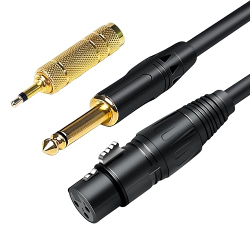 jindaaudio XLR-Kabel 3 m, XLR-Buchse auf 6,35 mm TS Mono mit 1/8 (3,5 mm) Adapter, XLR-Mikrofonkabel, Klinke, unsymmetrische Signalverbindung von jindaaudio