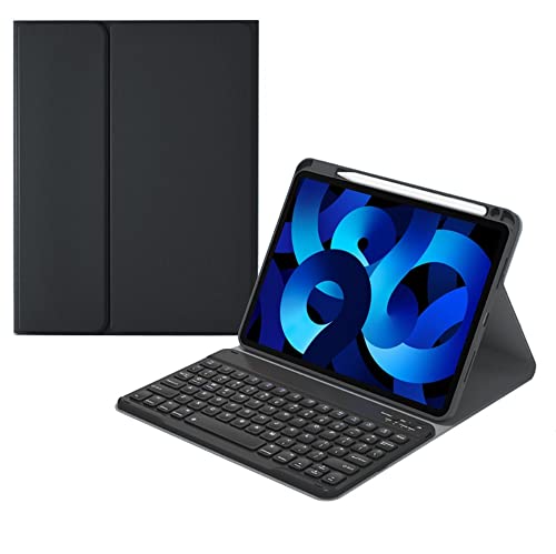 Tastatur-Schutzhülle für iPad 6. / 5. Generation, iPad Air 2, 9,7 Zoll, Stifthalter oben, konkave Tasten, abnehmbare Tastatur, schlankes Leder-Folio-Smart-Cover, Schwarz von kaitesi