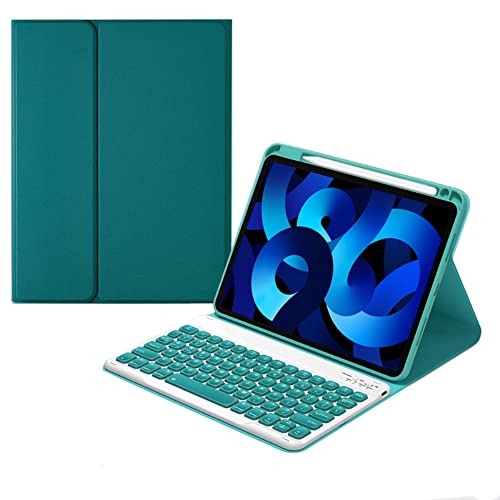 Tastatur-Schutzhülle für iPad Air 5,iPad Air 4 11.9 Zoll, unterstützt Bleistift-Aufladen in der Halterung, konkave Tasten, abnehmbare Bluetooth-Tastatur, Folio-Smart-Cover, Dunkelgrün von kaitesi