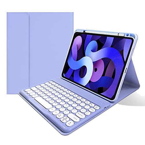 Tastatur-Schutzhülle für iPad Air 5. 4. Generation 11 Zoll (27,9 cm), iPad Pro 4. 3. 2. 1. Generation Tastatur, Bleistift-Ladehalter, abnehmbare Bluetooth-Tastatur, rund, Violett von kaitesi