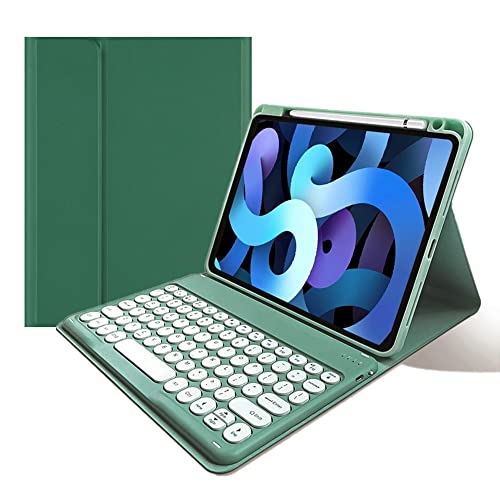 Tastatur-Schutzhülle für iPad Air 5. 4. Generation 11 Zoll (27,9 cm), iPad Pro 4. 3. 2. 1. Generation Tastatur, Bleistift-Ladehalter, abnehmbare Bluetooth-Tastatur, runde Tastatur, Dunkelgrün von kaitesi