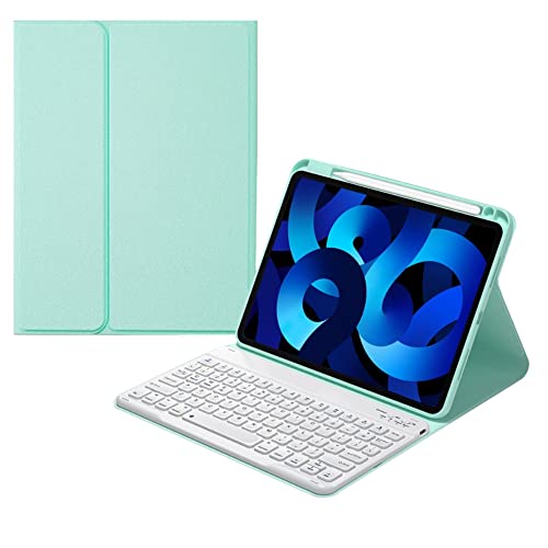 Tastaturhülle für iPad Air 5 2022/Air 4 2020, Stiftschlitz-Aufladen – konkave Tasten – abnehmbare Bluetooth-Tastatur Slim Leder-Folio-Smart-Cover, Mintgrün von kaitesi