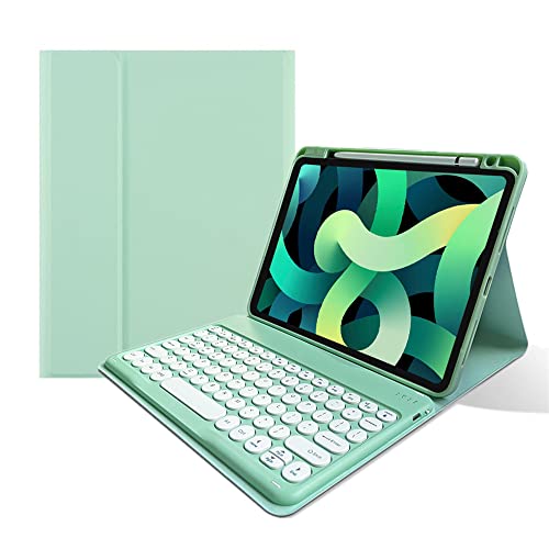 Tastaturhülle für iPad Mini 6–2021, 21,1 cm (8,3 Zoll) 6. Generation, abnehmbare Tastatur mit Stifthalterung, schlankes Leder-Folio-Smart-Cover – runde Tastenfarbe (Mintgrün) von kaitesi