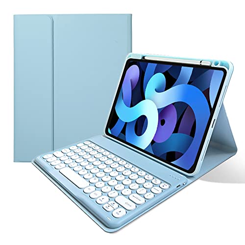 Tastaturhülle für iPad Mini 6. Generation 8,3 Zoll – iPad Mini 6 2021 Tastatur – Stifthalter Aufladen – kabellose abnehmbare Tastatur runde Tasten – Smart Folio Tablet Cover (blau) von kaitesi