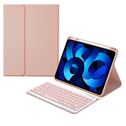 Tastaturhülle für iPad Pro 11 1. / 2. / 3. Generation, unterstützt das Aufladen von Stiften im Stifthalter, konkave Tasten, abnehmbare Tastatur, schlankes Leder-Folio-Smart-Cover, rosa von kaitesi