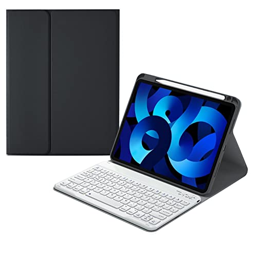 iPad 10. Generation 2022 10.9 Tastaturhülle – konkave Tasten – abnehmbare Bluetooth-Tastatur, schlankes Leder-Folio-Smart-Cover mit Stifthalter (Schwarz + Weiß) von kaitesi