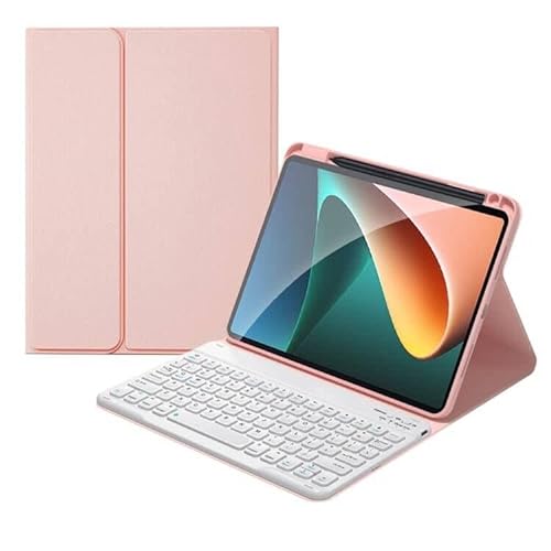iPad 10. Generation 2022 10.9 Tastaturhülle – konkave Tasten – abnehmbare Bluetooth-Tastatur Slim Leder Folio Smart Cover mit Stifthalter (Pink+Weiß) von kaitesi