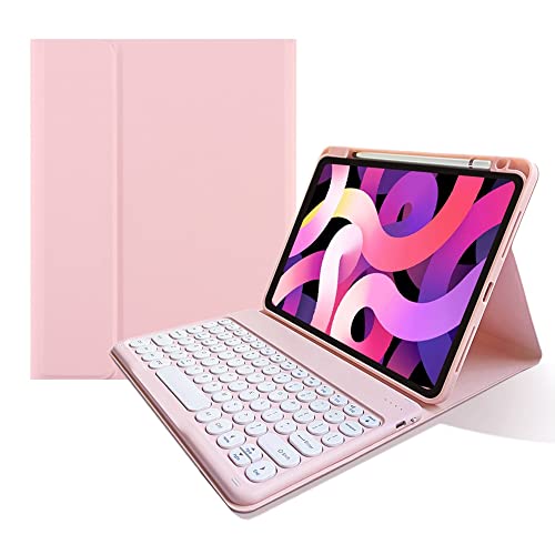 kaitesi Tastatur-Schutzhülle für iPad Air 5. 4. Generation 10,9 Zoll – iPad Pro 11 4. Generation 1. / 2. / 3. Generation Tastatur – Stifthalter, kabellos, abnehmbare Tastatur, rund, Hellrosa von kaitesi