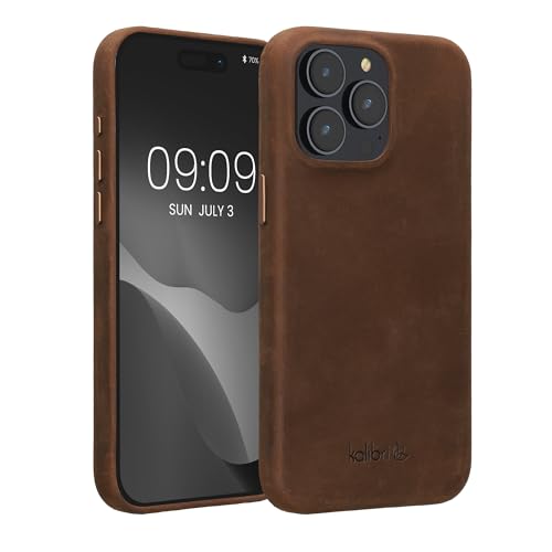 kalibri Schutzhülle kompatibel mit Apple iPhone 15 Pro Max - Hülle Leder - Hardcover Handy Cover Case Braun von kalibri